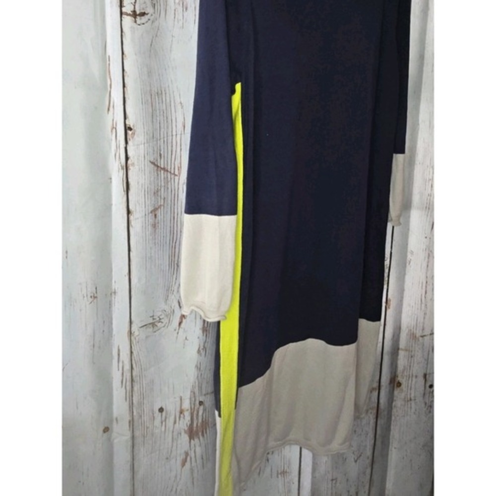 Women's Cashmere Sweater Shift Dress Colorblock Navy & Ivory Size L Magaschoni - Picture 4 of 7